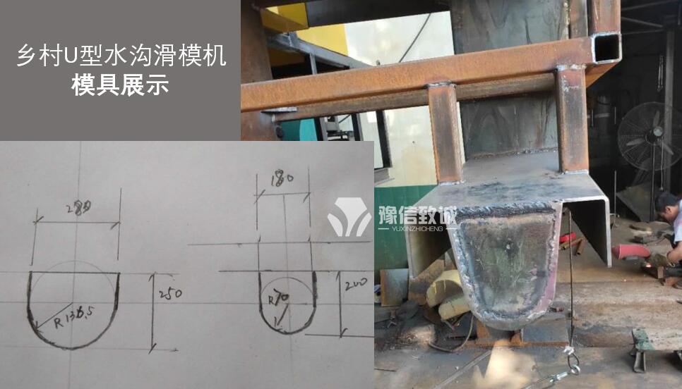 U型水溝滑模機(jī)模具尺寸展示和尺寸圖